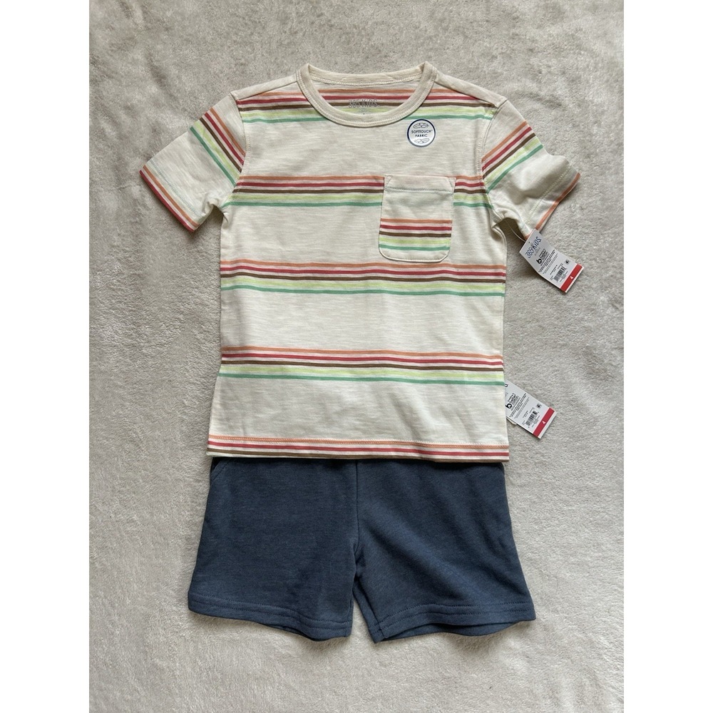 NWT multicoloured striped toddler tee and shorts set Size 4 years #kids #summer